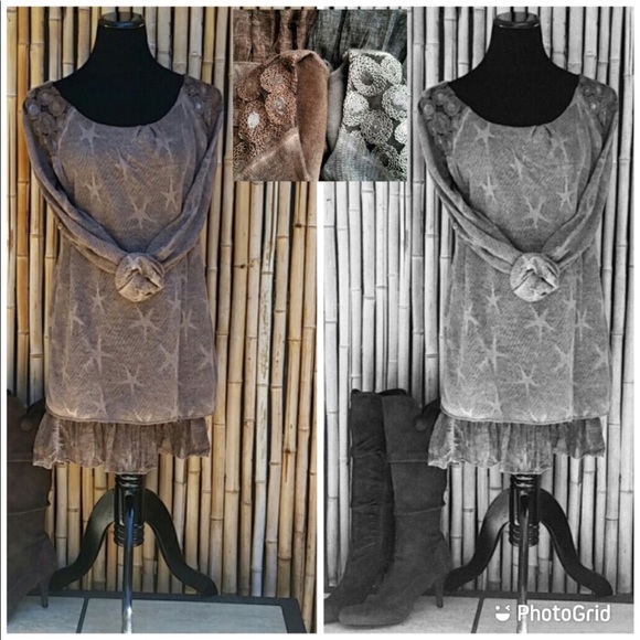 🌸 SALE ENDS SUN 🌸NEW Gray Wool Blend Star Print Dress with Ruffle Hem Slip - Picture 9 of 11